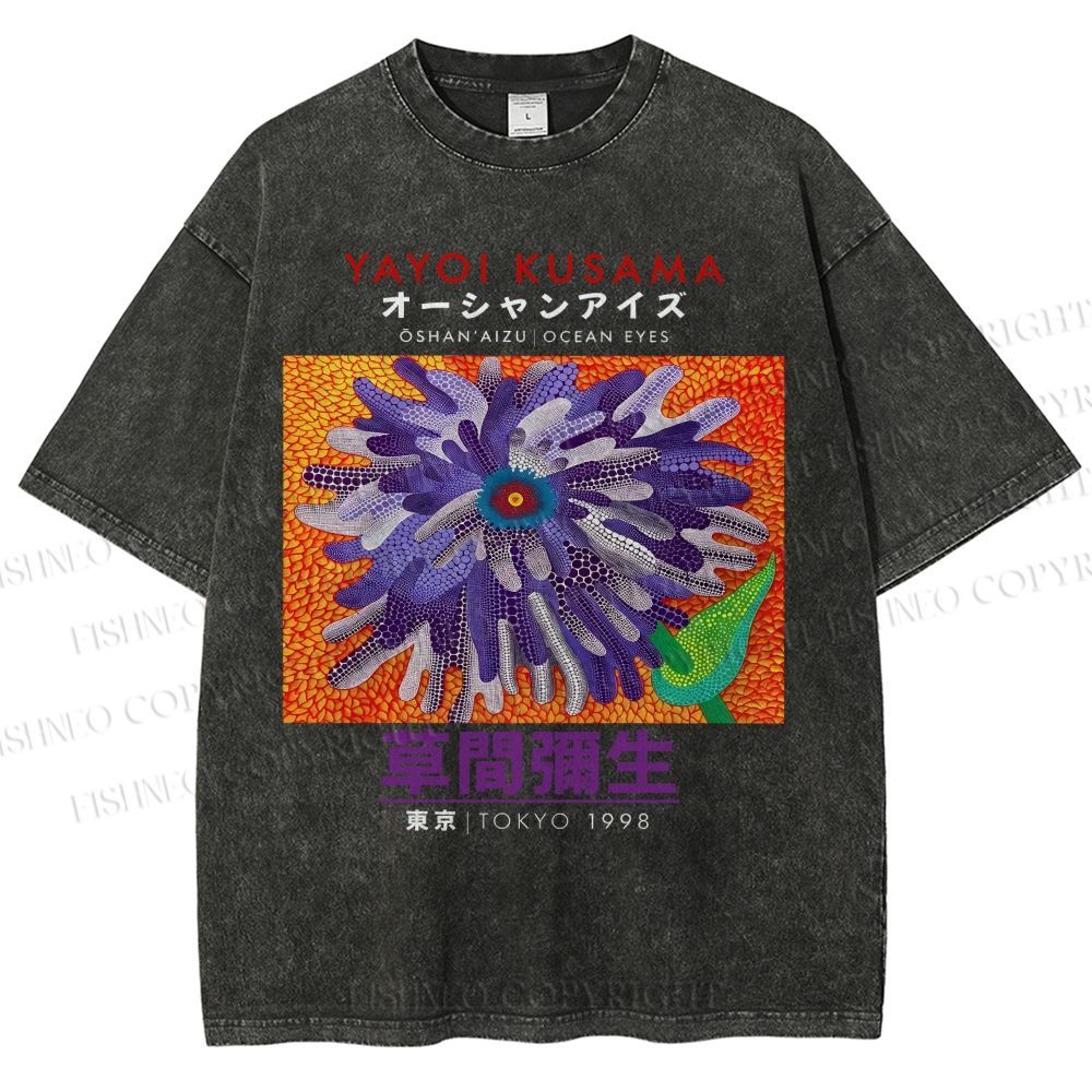 Unisex Yayoi Kusama Flower  Printed Washed Tee