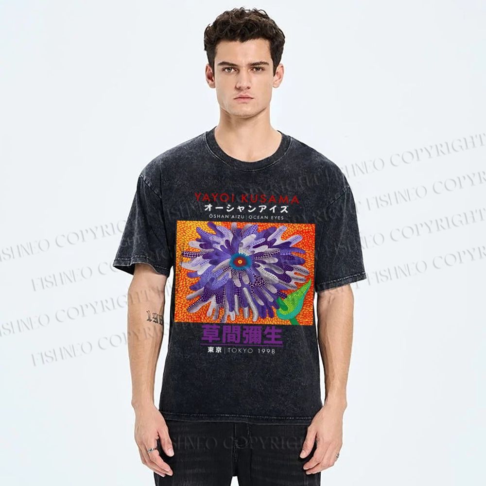Unisex Yayoi Kusama Flower  Printed Washed Tee