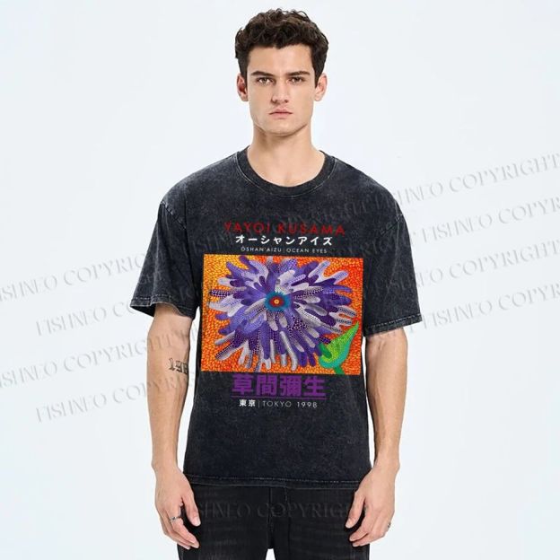 Unisex Yayoi Kusama Flower  Printed Washed Tee