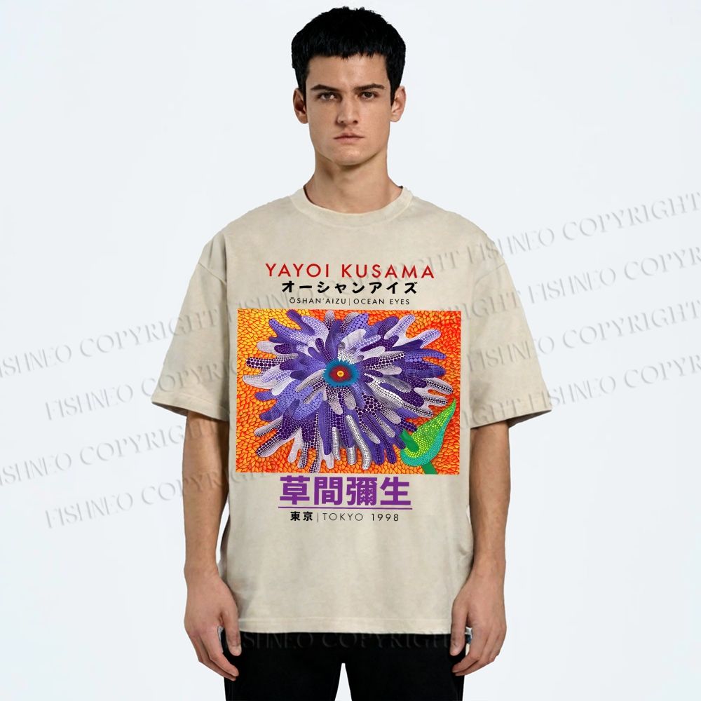 Unisex Yayoi Kusama Flower  Printed Washed Tee