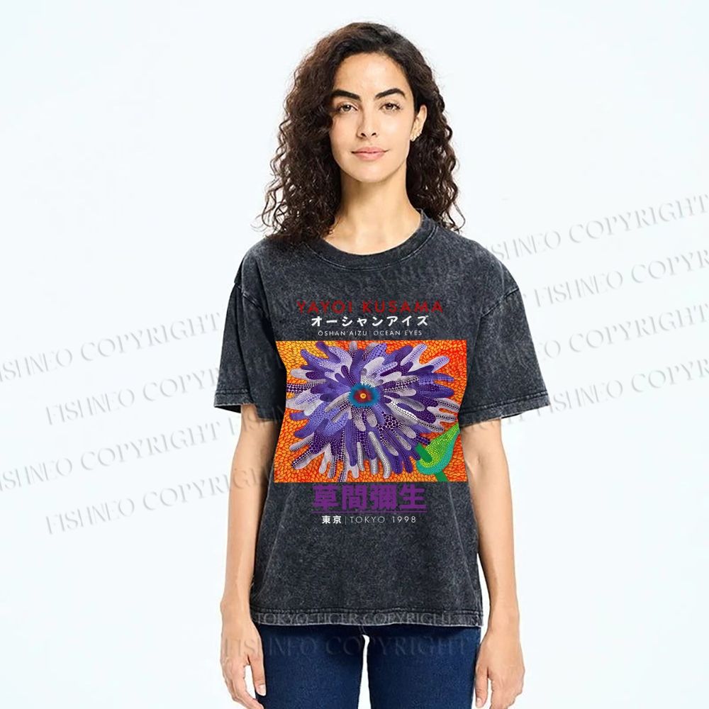 Unisex Yayoi Kusama Flower  Printed Washed Tee
