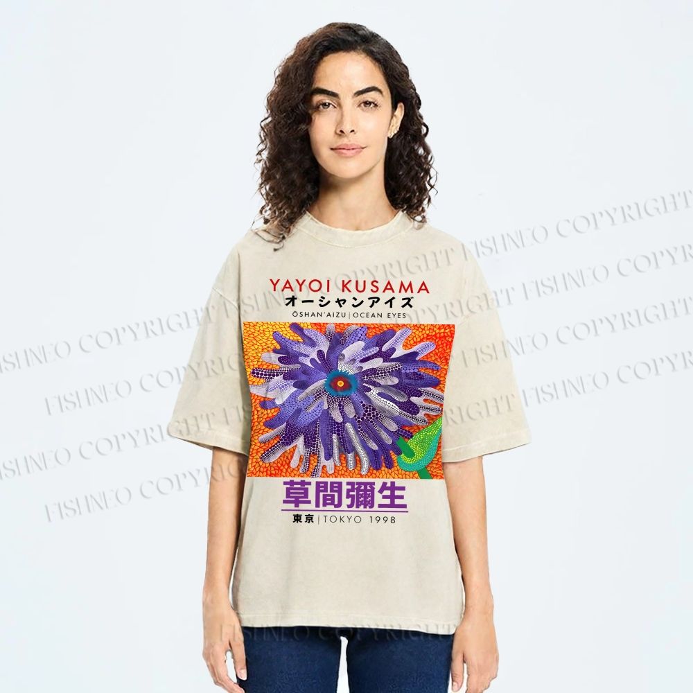 Unisex Yayoi Kusama Flower  Printed Washed Tee