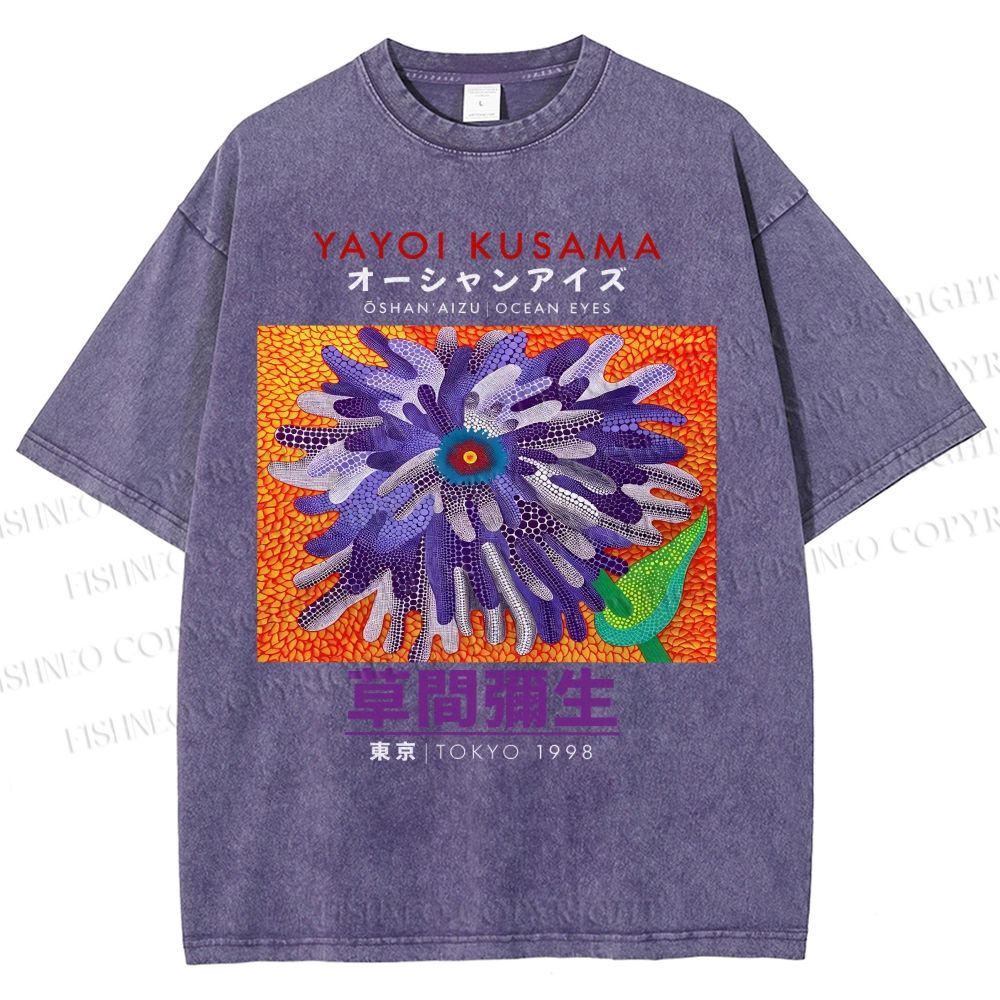 Unisex Yayoi Kusama Flower  Printed Washed Tee