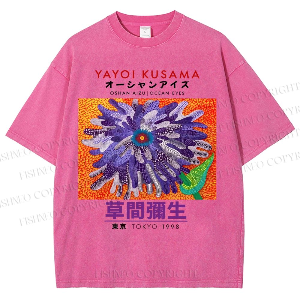 Unisex Yayoi Kusama Flower  Printed Washed Tee