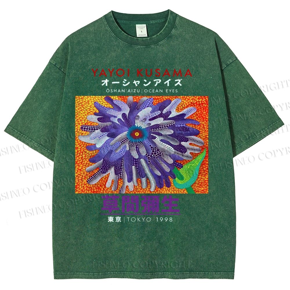 Unisex Yayoi Kusama Flower  Printed Washed Tee