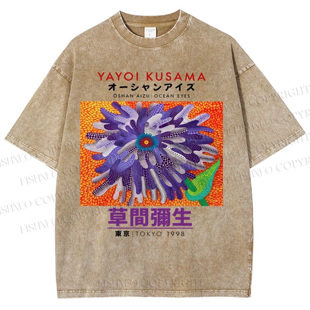 Unisex Yayoi Kusama Flower  Printed Washed Tee