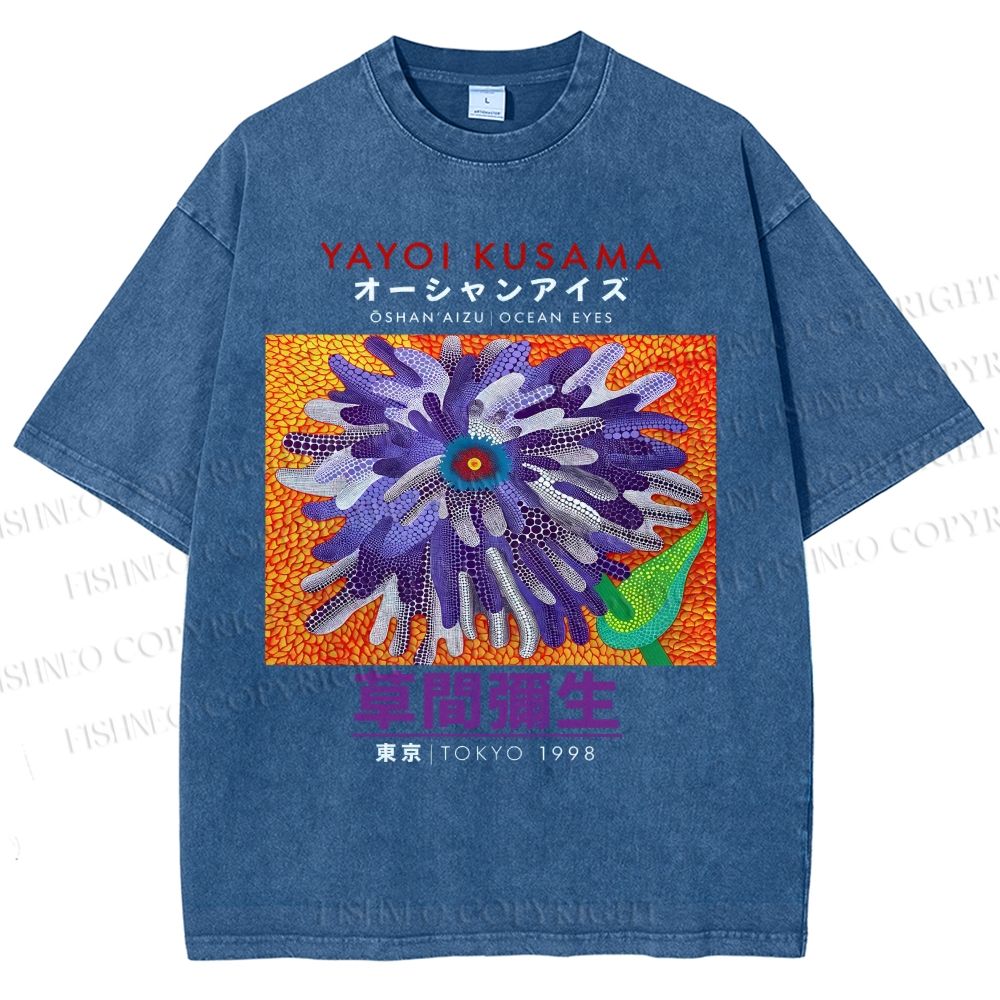 Unisex Yayoi Kusama Flower  Printed Washed Tee