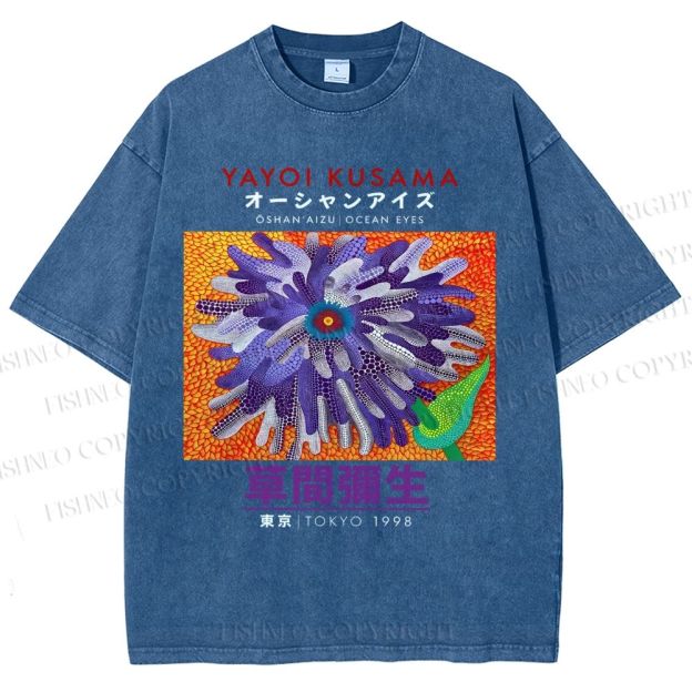 Unisex Yayoi Kusama Flower  Printed Washed Tee
