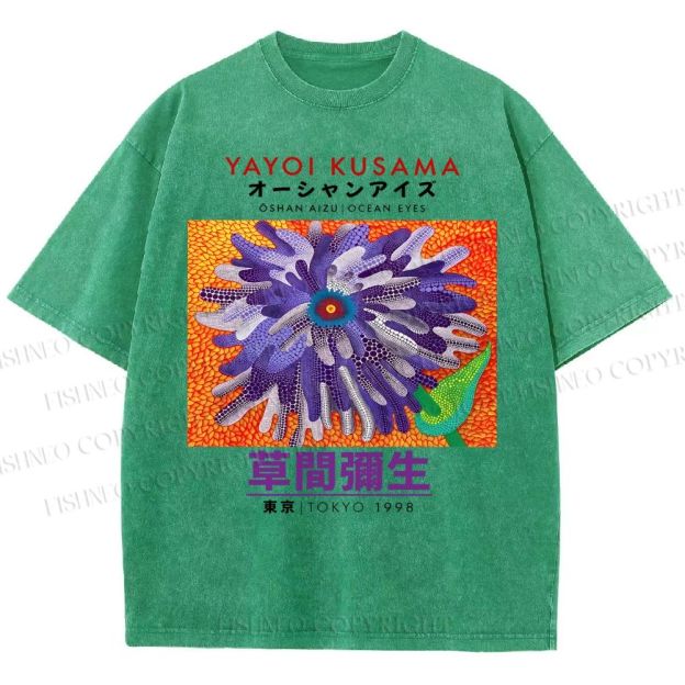 Unisex Yayoi Kusama Flower  Printed Washed Tee