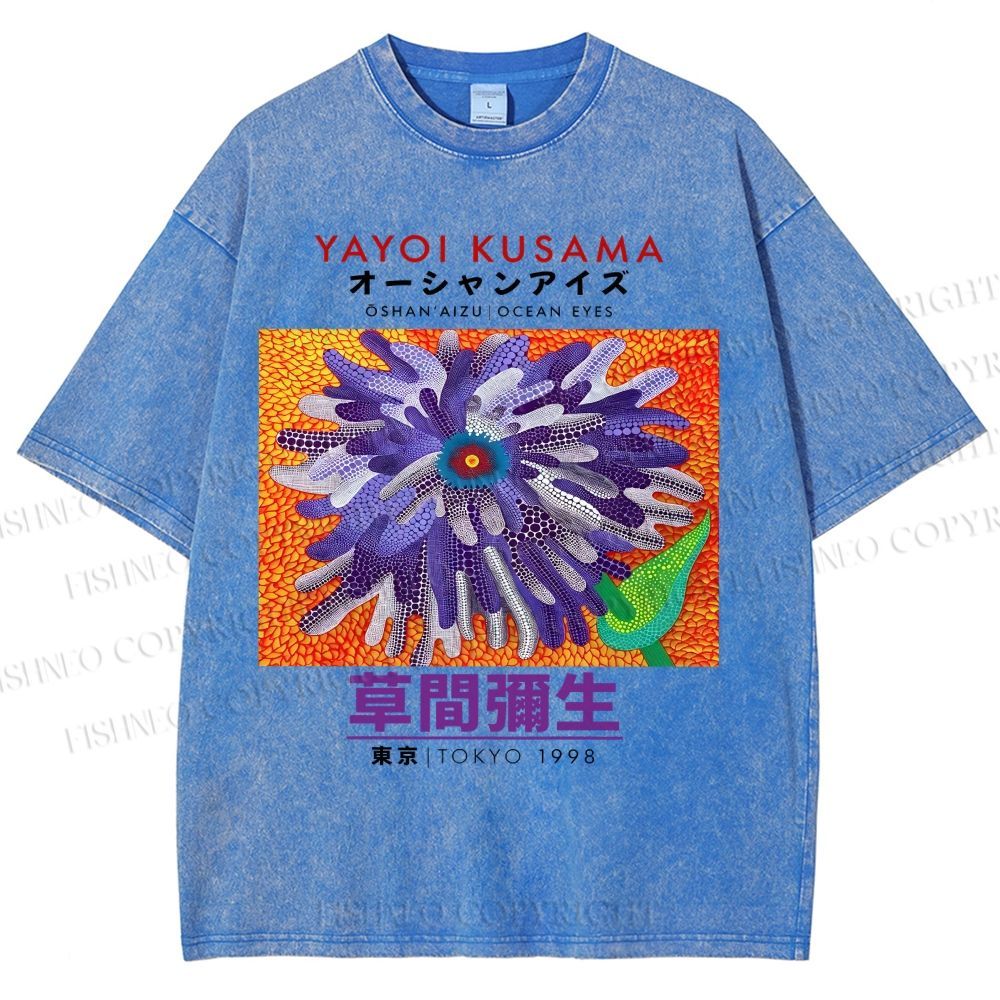 Unisex Yayoi Kusama Flower  Printed Washed Tee