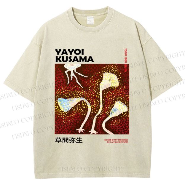 Unisex Yayoi Kusama Flowers Printed Washed Tee
