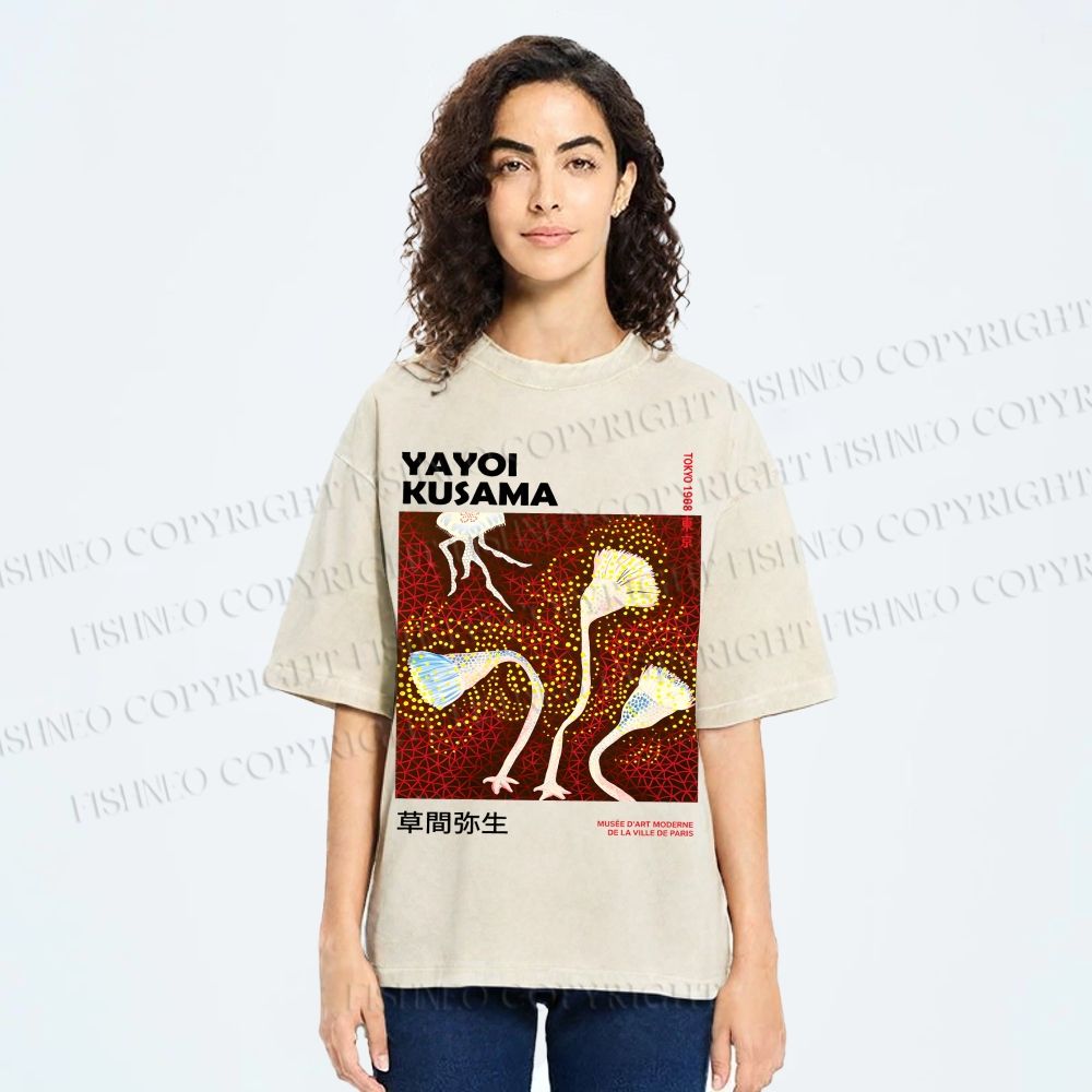 Unisex Yayoi Kusama Flowers Printed Washed Tee