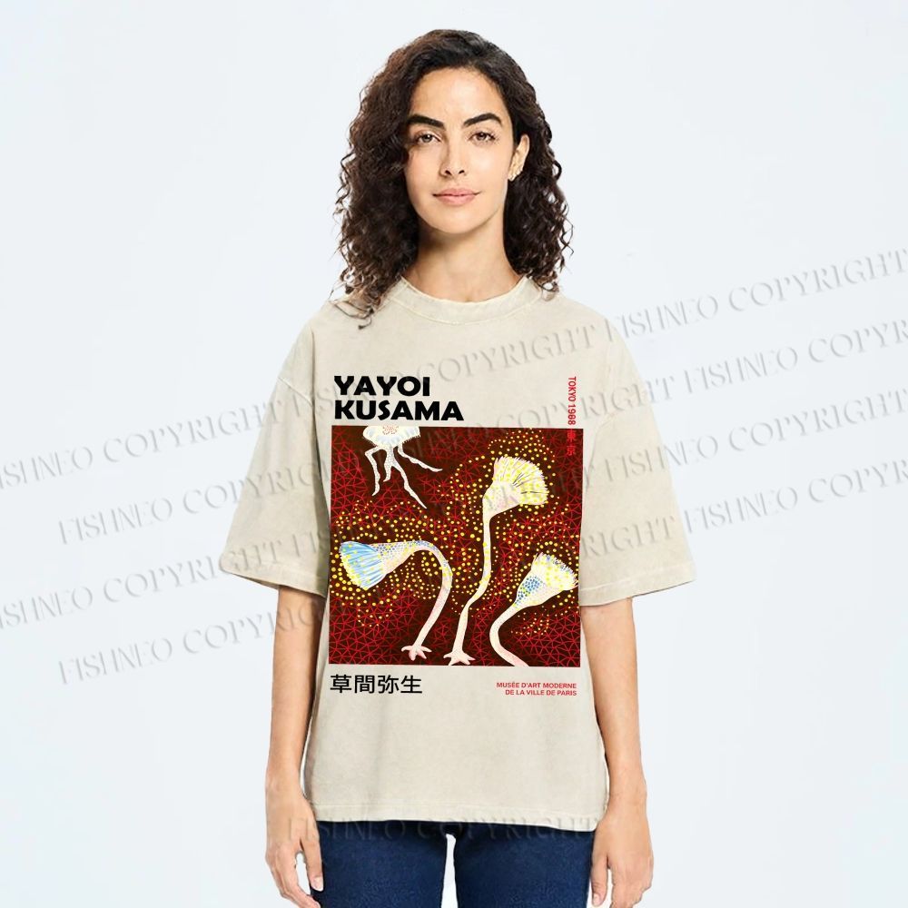 Unisex Yayoi Kusama Flowers Printed Washed Tee