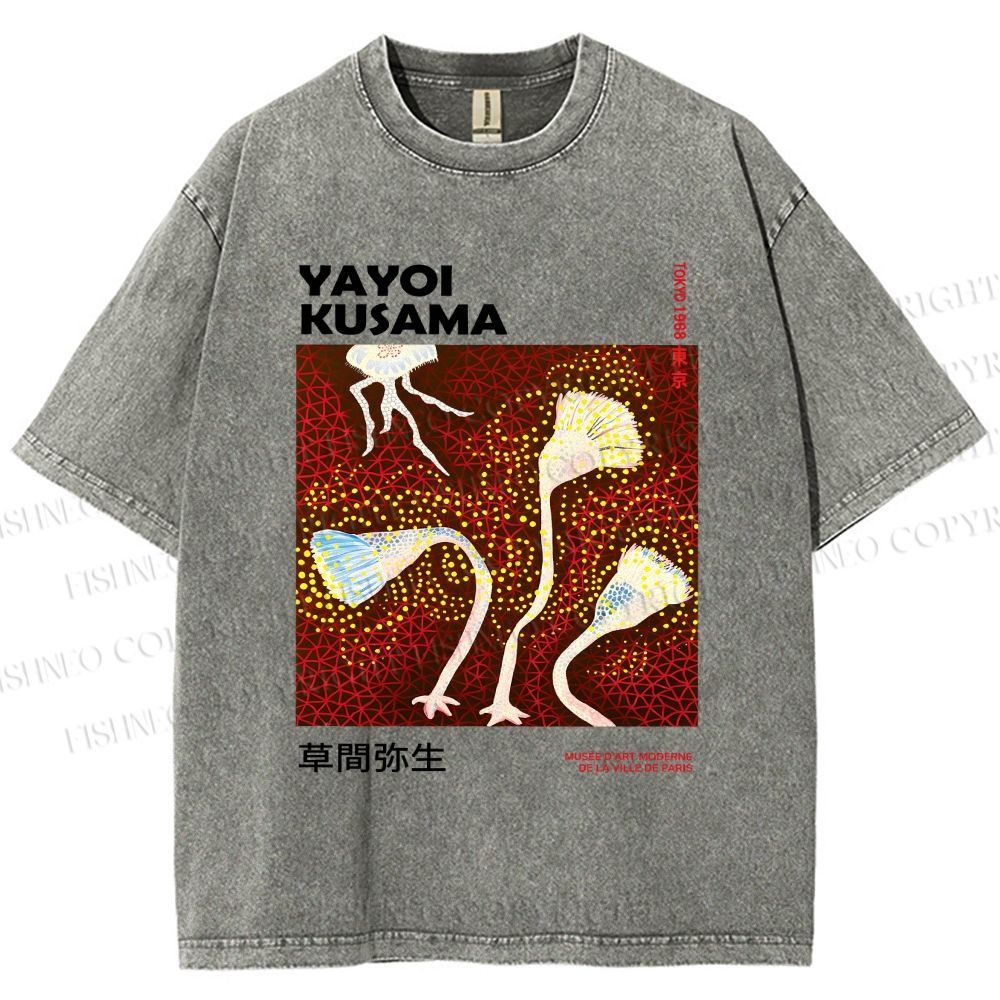 Unisex Yayoi Kusama Flowers Printed Washed Tee