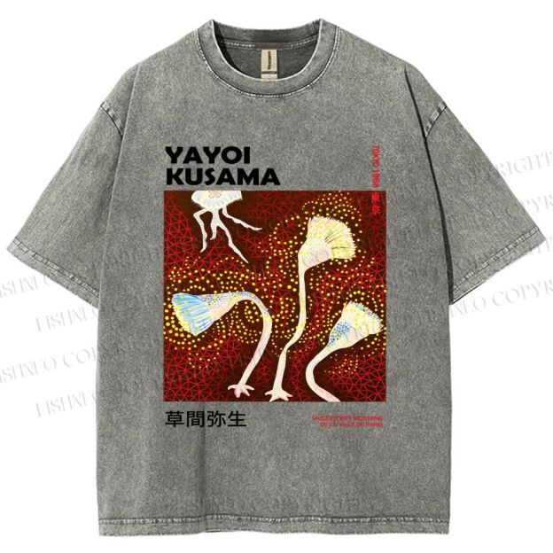 Unisex Yayoi Kusama Flowers Printed Washed Tee