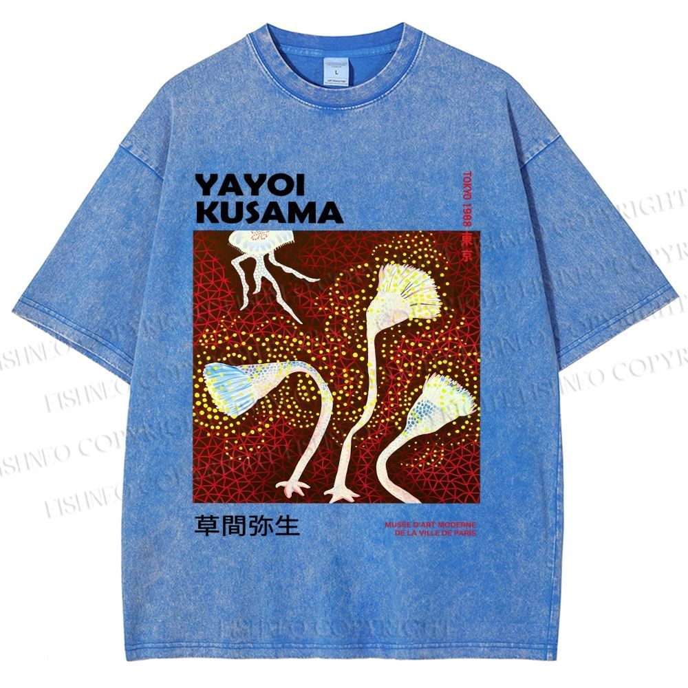 Unisex Yayoi Kusama Flowers Printed Washed Tee
