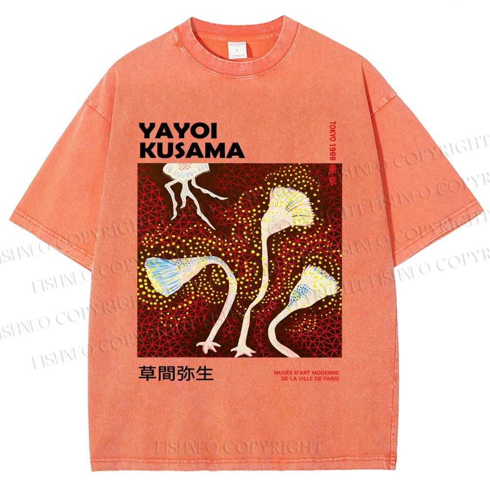 Unisex Yayoi Kusama Flowers Printed Washed Tee