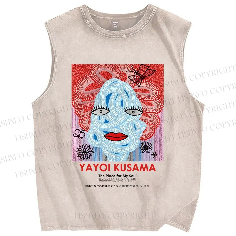 Unisex Yayoi Kusama Woman Printed Washed Tank Top