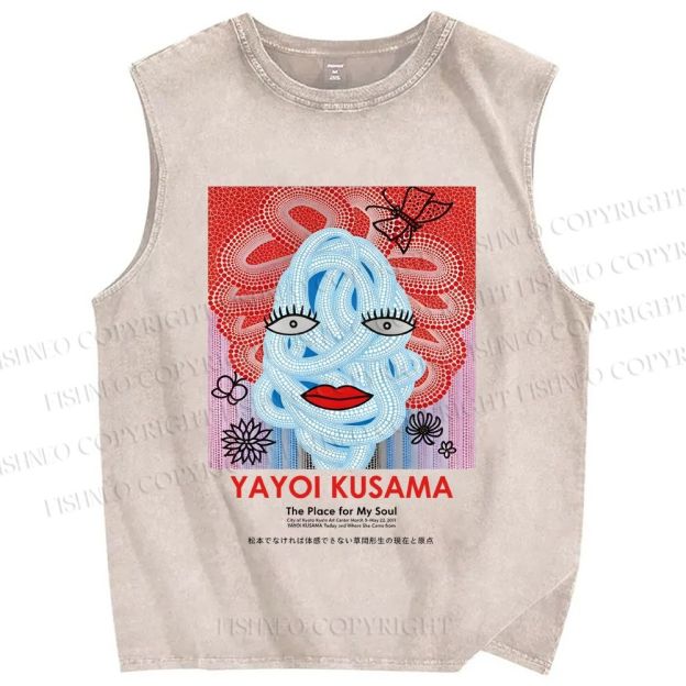 Unisex Yayoi Kusama Woman Printed Washed Tank Top