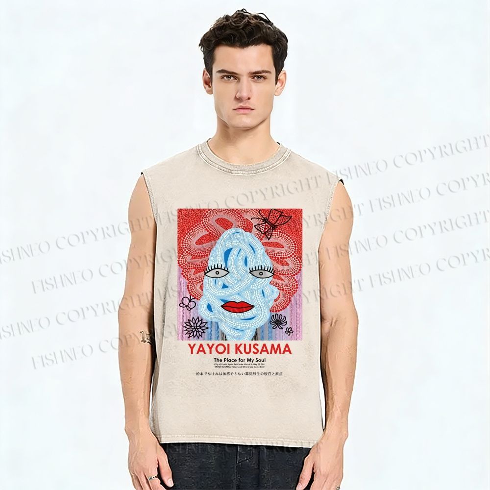 Unisex Yayoi Kusama Woman Printed Washed Tank Top