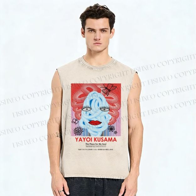 Unisex Yayoi Kusama Woman Printed Washed Tank Top