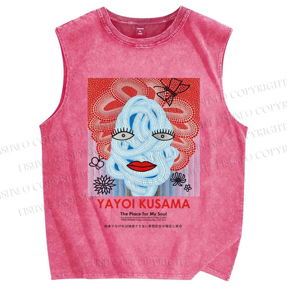 Unisex Yayoi Kusama Woman Printed Washed Tank Top
