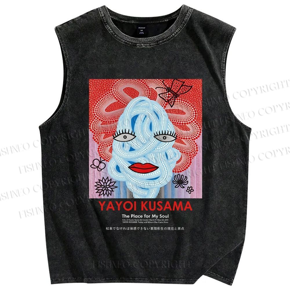 Unisex Yayoi Kusama Woman Printed Washed Tank Top