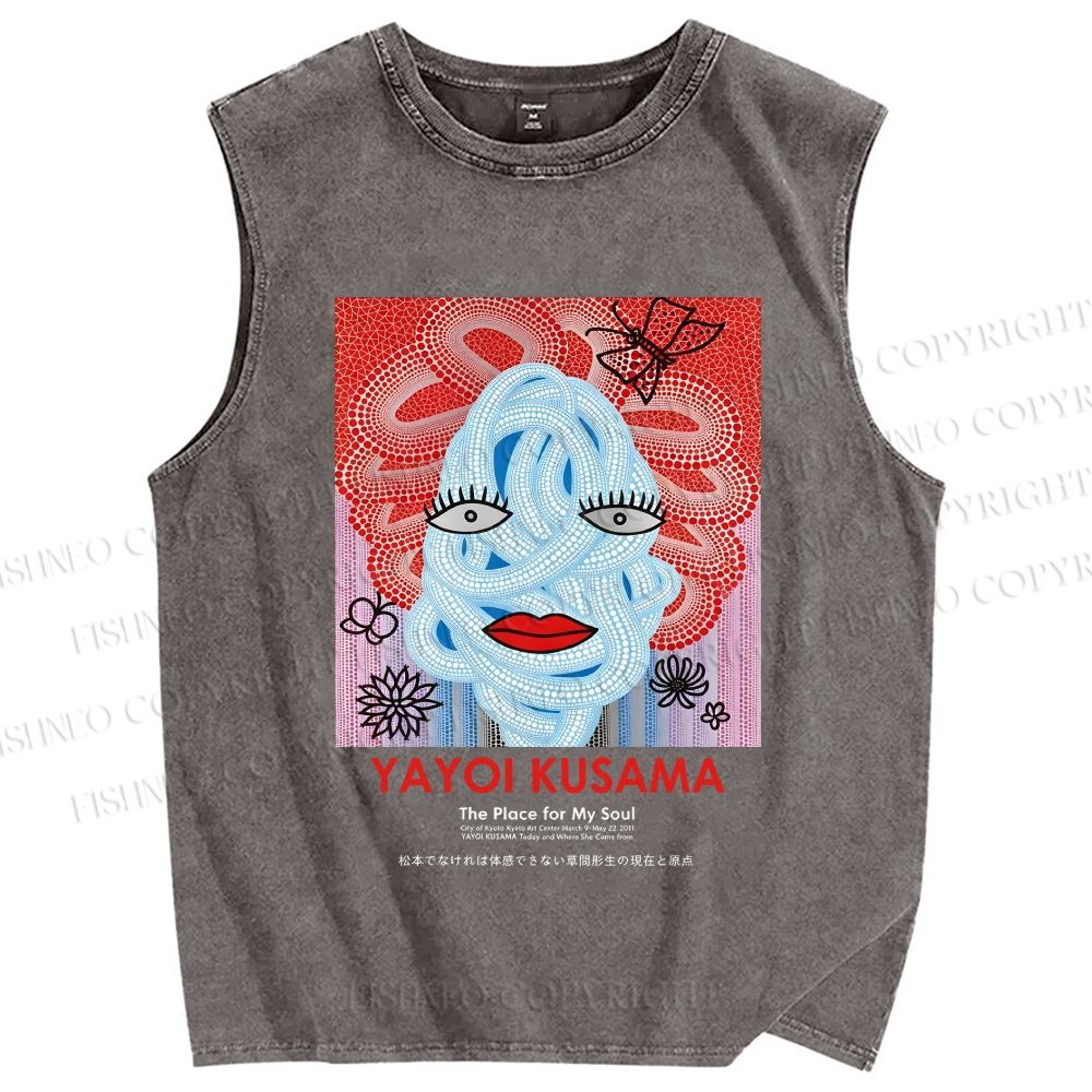 Unisex Yayoi Kusama Woman Printed Washed Tank Top
