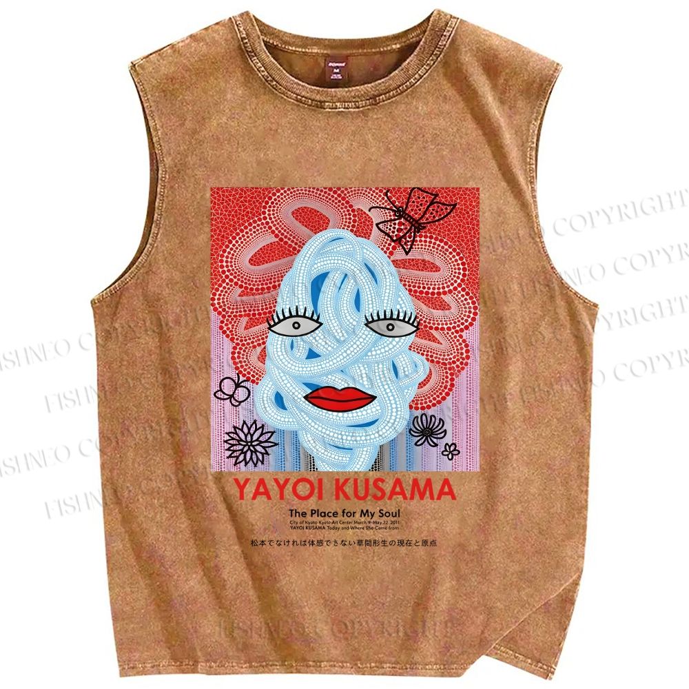 Unisex Yayoi Kusama Woman Printed Washed Tank Top