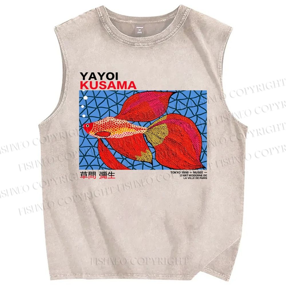 Unisex Yayoi Kusama Goldfish Printed Washed Tank Top