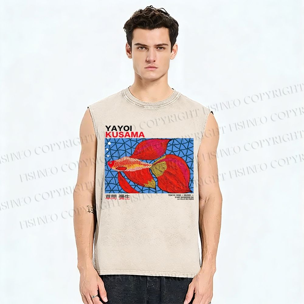 Unisex Yayoi Kusama Goldfish Printed Washed Tank Top