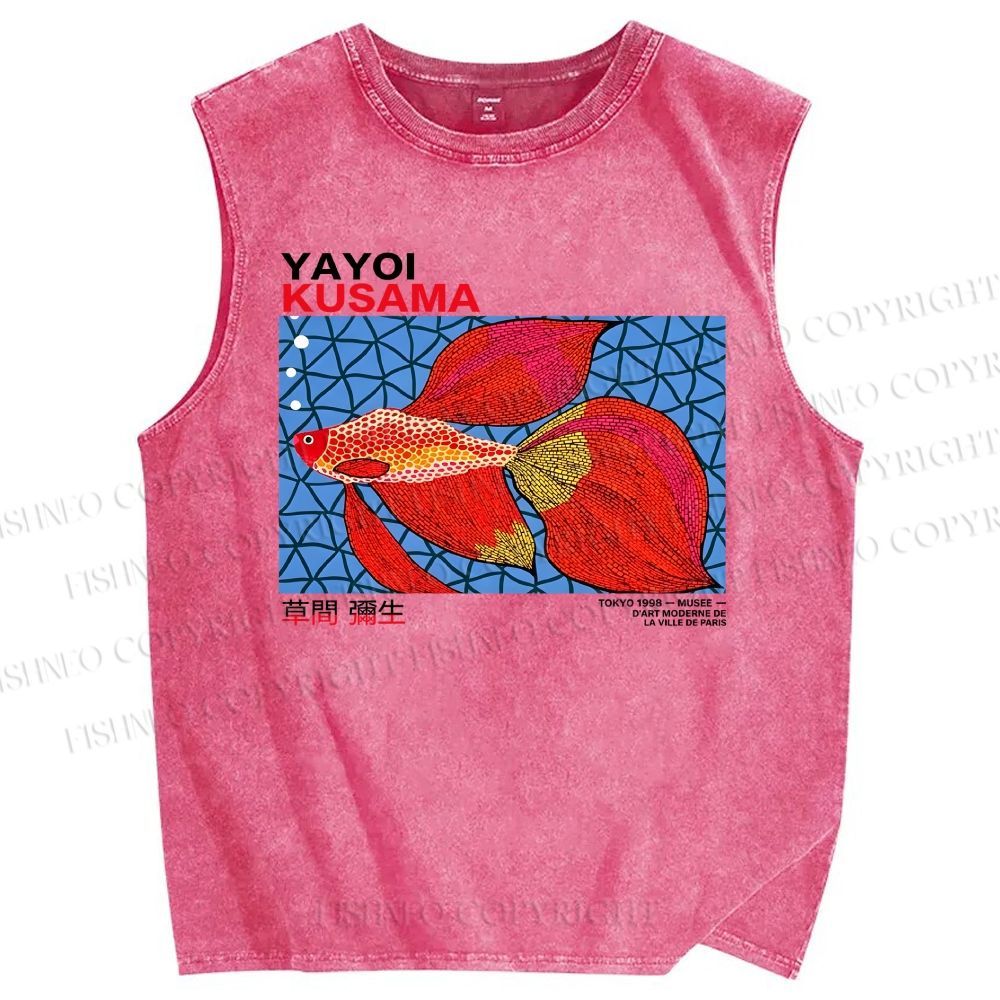 Unisex Yayoi Kusama Goldfish Printed Washed Tank Top