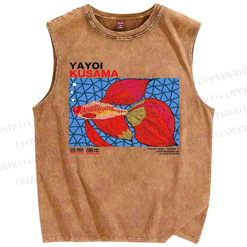 Unisex Yayoi Kusama Goldfish Printed Washed Tank Top