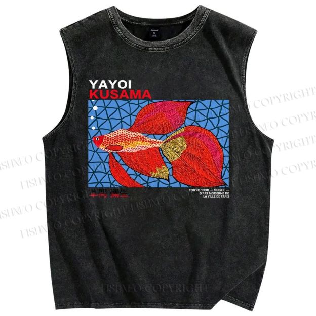Unisex Yayoi Kusama Goldfish Printed Washed Tank Top