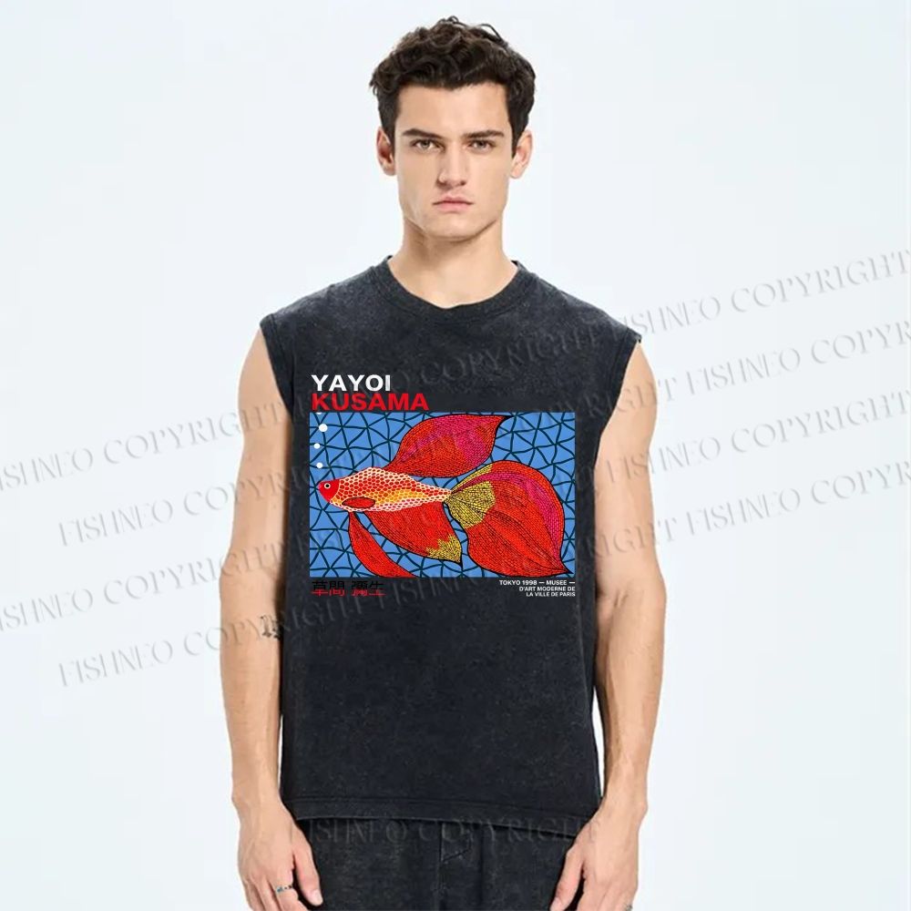 Unisex Yayoi Kusama Goldfish Printed Washed Tank Top