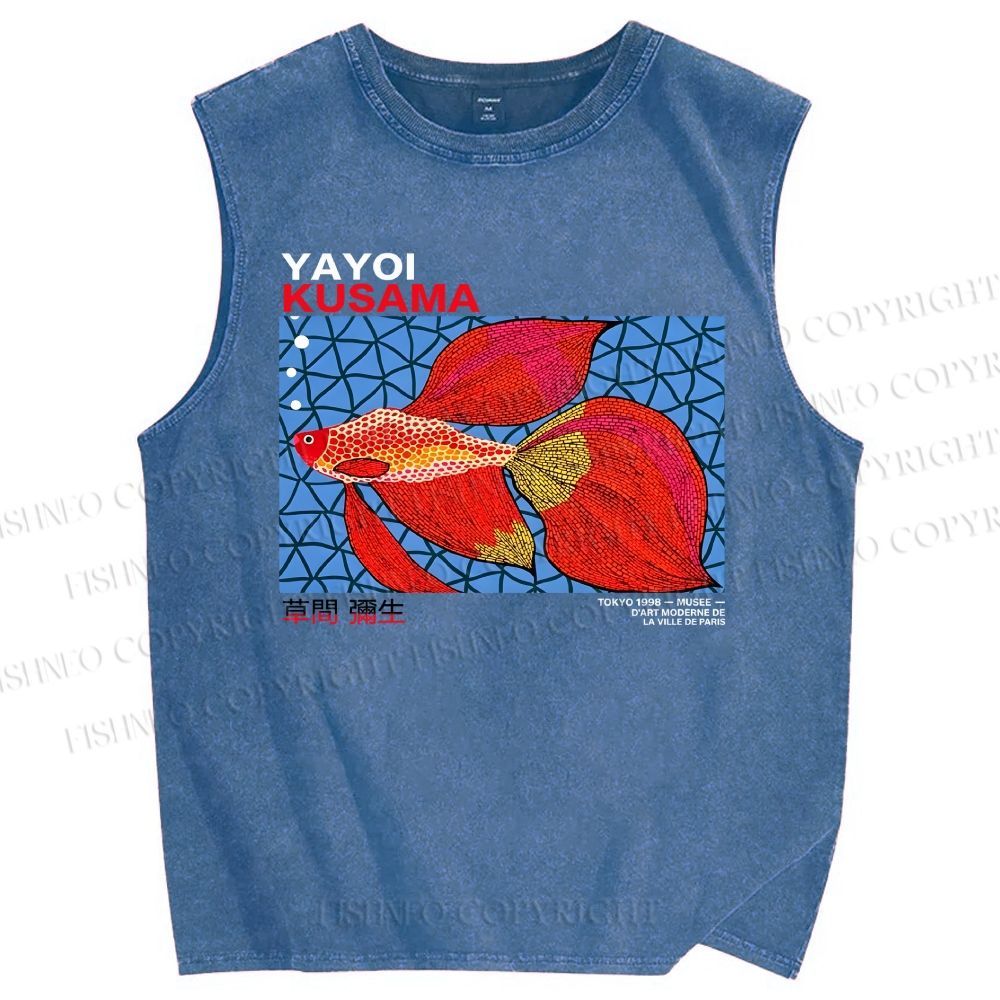 Unisex Yayoi Kusama Goldfish Printed Washed Tank Top