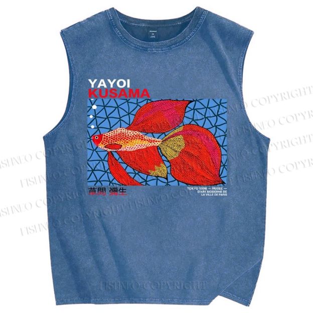 Unisex Yayoi Kusama Goldfish Printed Washed Tank Top