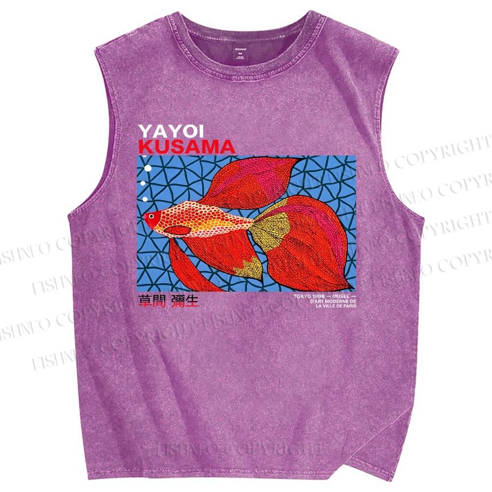 Unisex Yayoi Kusama Goldfish Printed Washed Tank Top