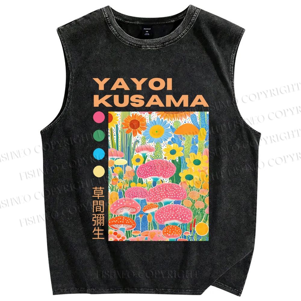 Unisex Yayoi Kusama Flowers Printed Washed Tank Top