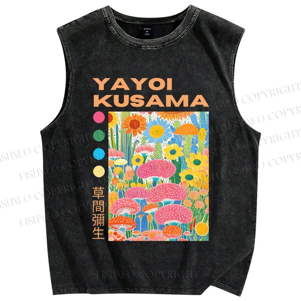Unisex Yayoi Kusama Flowers Printed Washed Tank Top