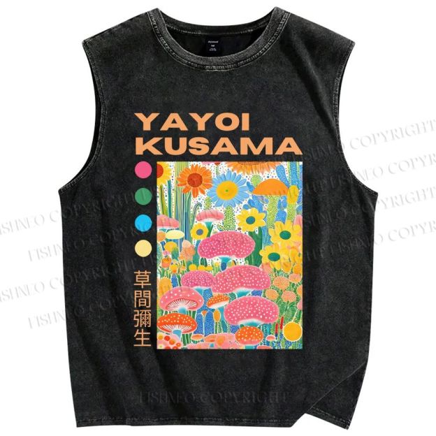 Unisex Yayoi Kusama Flowers Printed Washed Tank Top