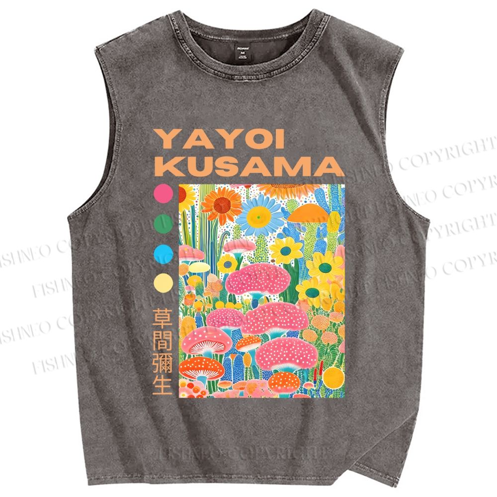 Unisex Yayoi Kusama Flowers Printed Washed Tank Top