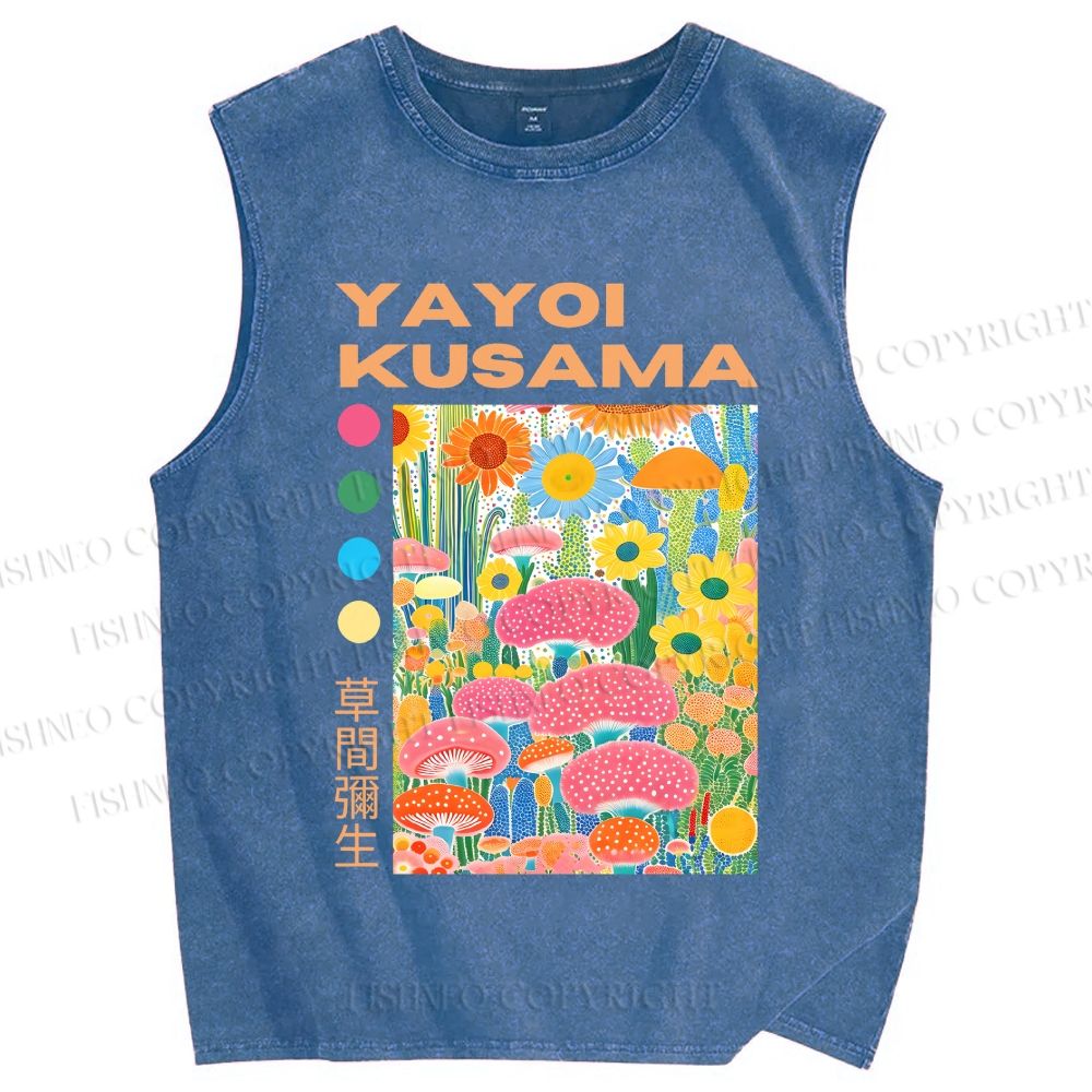 Unisex Yayoi Kusama Flowers Printed Washed Tank Top