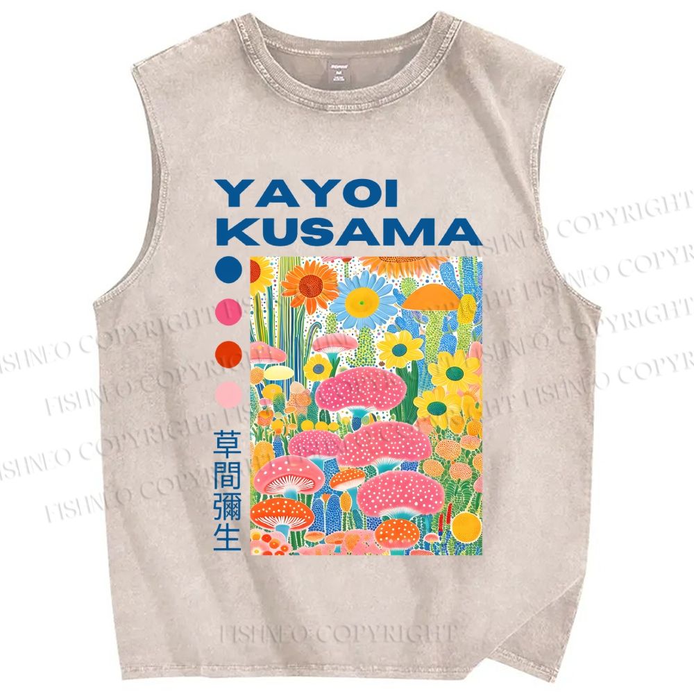 Unisex Yayoi Kusama Flowers Printed Washed Tank Top