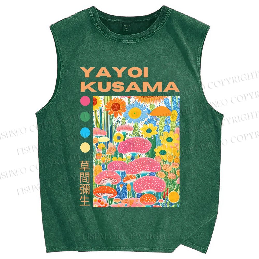 Unisex Yayoi Kusama Flowers Printed Washed Tank Top