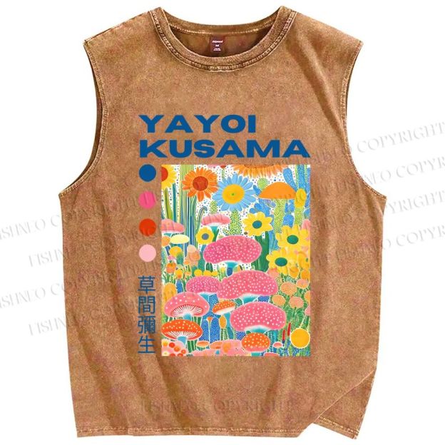 Unisex Yayoi Kusama Flowers Printed Washed Tank Top