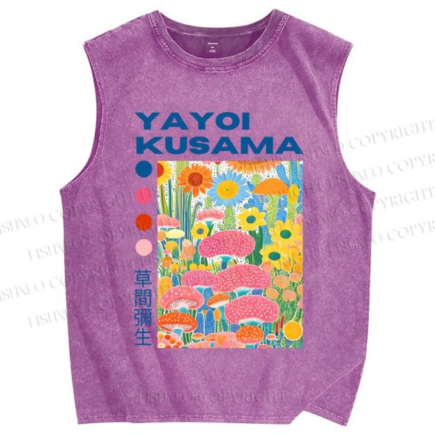 Unisex Yayoi Kusama Flowers Printed Washed Tank Top