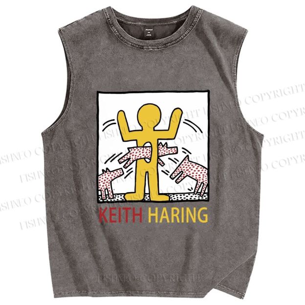 Unisex Keith Haring Monstrous Machines And Biting Dogs Printed Washed Tank Top