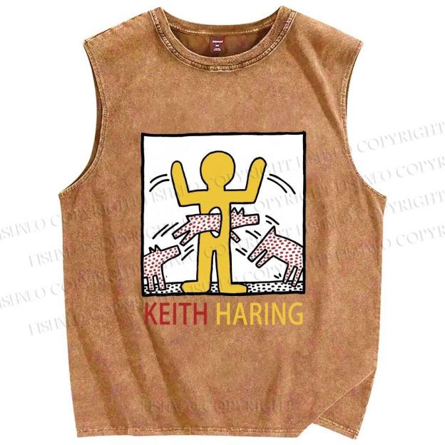 Unisex Keith Haring Monstrous Machines And Biting Dogs Printed Washed Tank Top