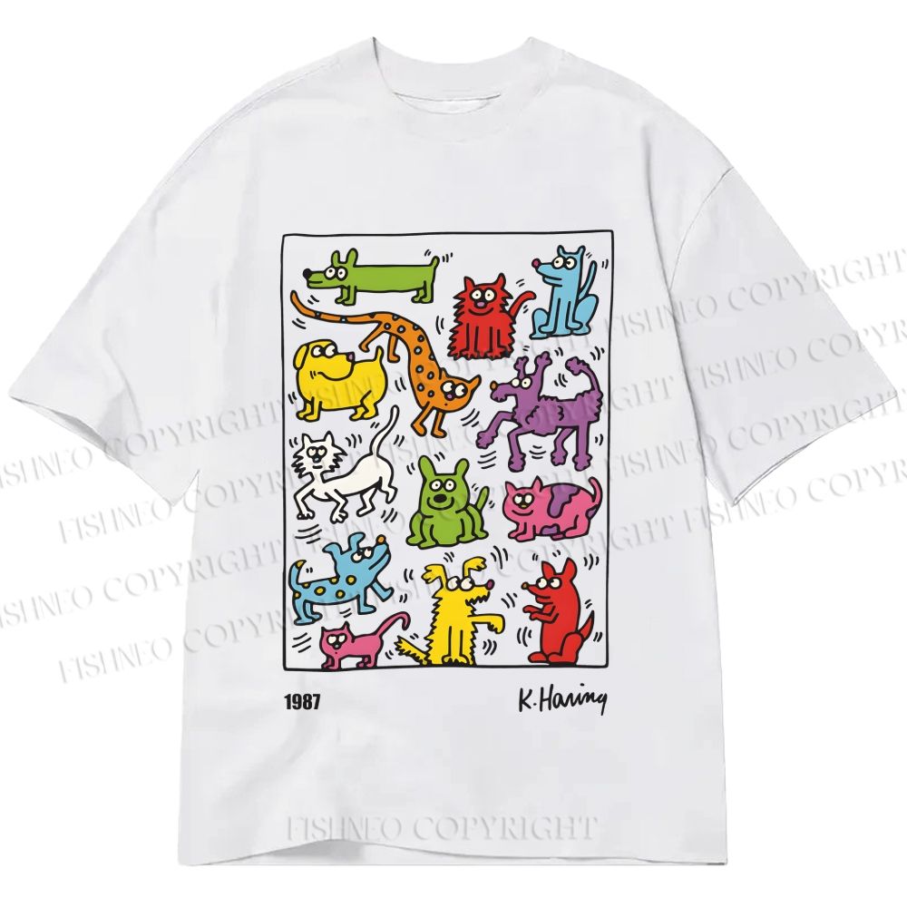 Unisex Classic Cotton Keith Haring Animals Printed T-shirt